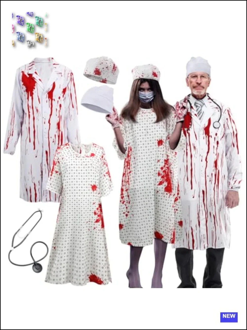 Halloween Hospital Gown Costume Set with Blood Gauze Roll Unisex Adult